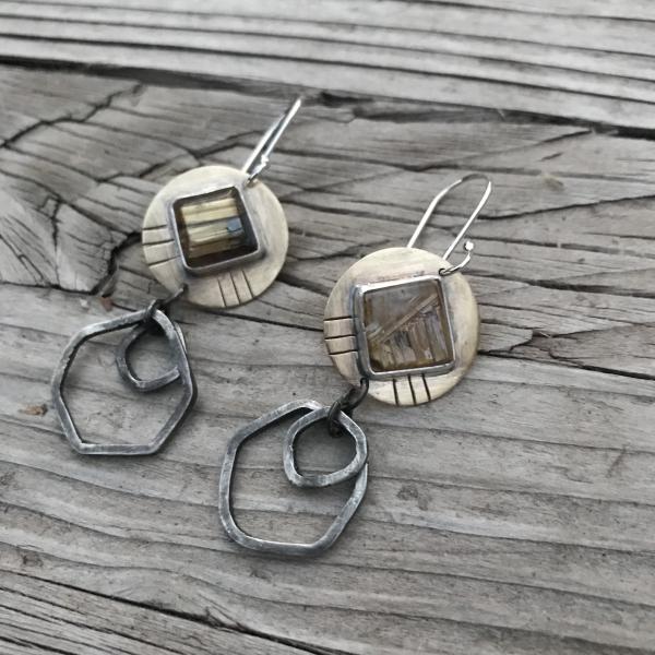 Gold & Black Rutilated Quartz Earrings picture