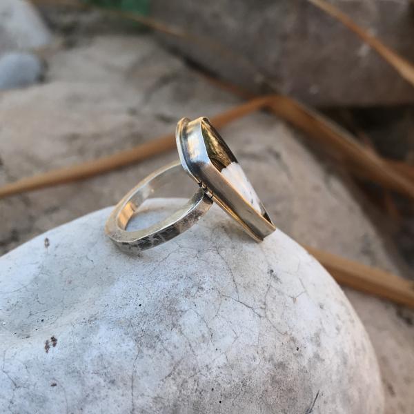 White Buffalo Turquoise Triangle Ring picture