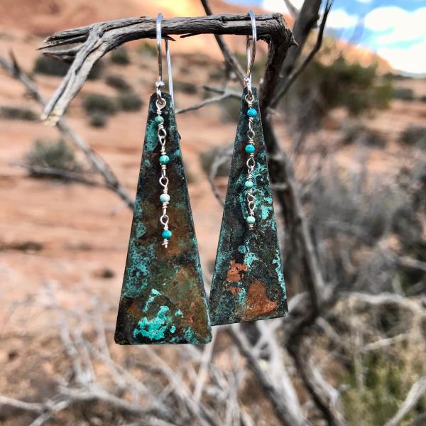 Sunset - Copper Patina and Turquoise Earrings