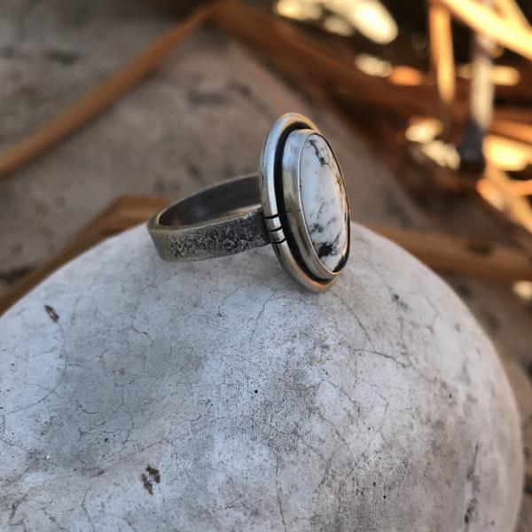 White Buffalo Turquoise Banded Ring picture