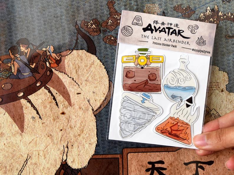 Avatar the Last Airbender Element Bottles Sticker Set for planners, sketchbooks, bullet journals and more! picture