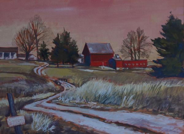 Farm with Pink Sky