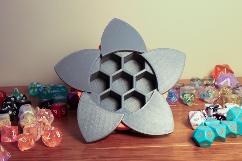 Aperture Dice Box - Grey Body and Petals with Coral ring