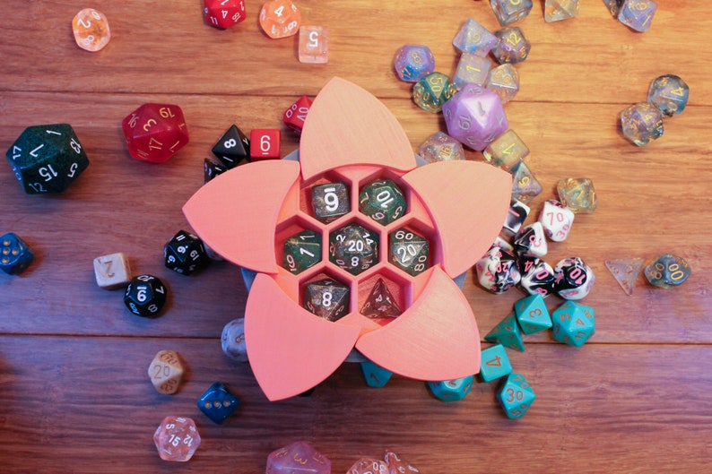 Aperture Dice Box - Coral Body and Petals with Grey ring