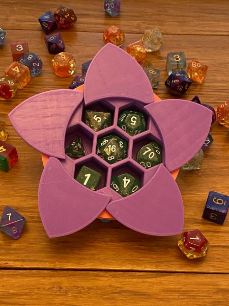 Aperture Dice Box - Purple Petals and Body with a Coral Ring