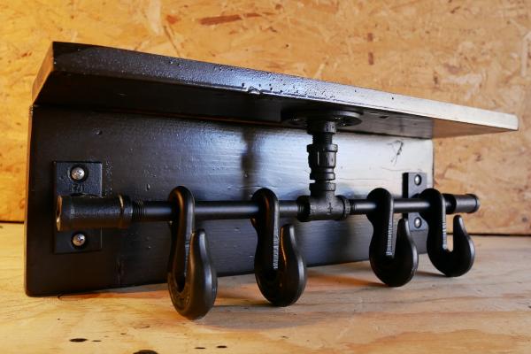 Rustic shelf with hooks picture