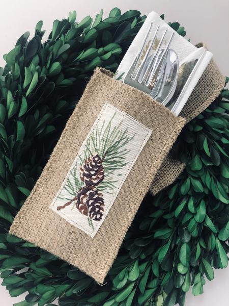 Pinecone Silverware Pouch | Flatware Pouch | Silverware Holder | Party Table Setting | Holiday Table Setting S/8 picture