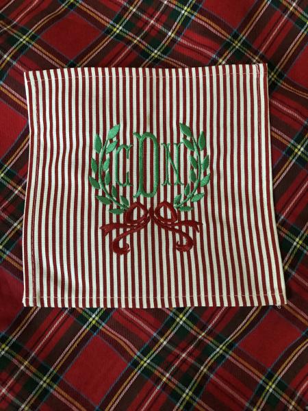 Monogrammed Red Stripe Cocktail Napkins S/4 picture