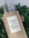 Gather and Give Thanks Silverware Pouch | Flatware Pouch | Silverware Holder | Party Table Setting | Holiday Table Setting S/8