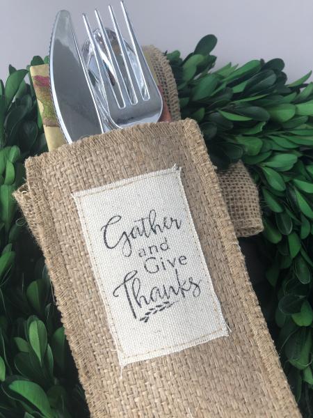 Gather and Give Thanks Silverware Pouch | Flatware Pouch | Silverware Holder | Party Table Setting | Holiday Table Setting S/8 picture