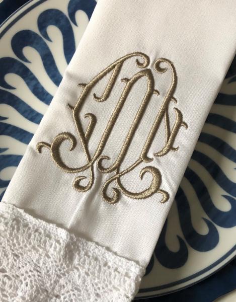 Monogram Lace Trim Dinner Napkin Set of 6 picture