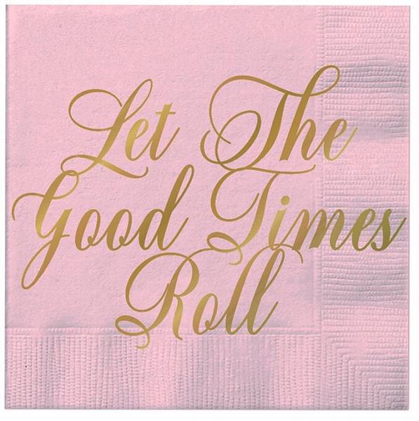 Let The Good Times Roll Beverage Napkins (20 ct), Cocktail Napkins with RosÃ© Foil