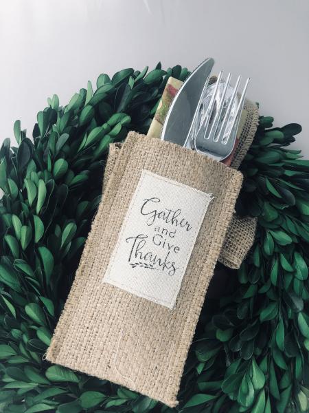Gather and Give Thanks Silverware Pouch | Flatware Pouch | Silverware Holder | Party Table Setting | Holiday Table Setting S/8 picture