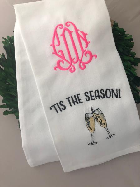 Monogram Tis the Season Tea Towel