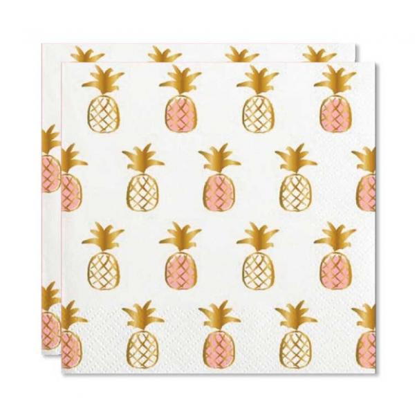 Pineapple Beverage Napkins (20 ct), Cocktail Napkins with Gold Foil