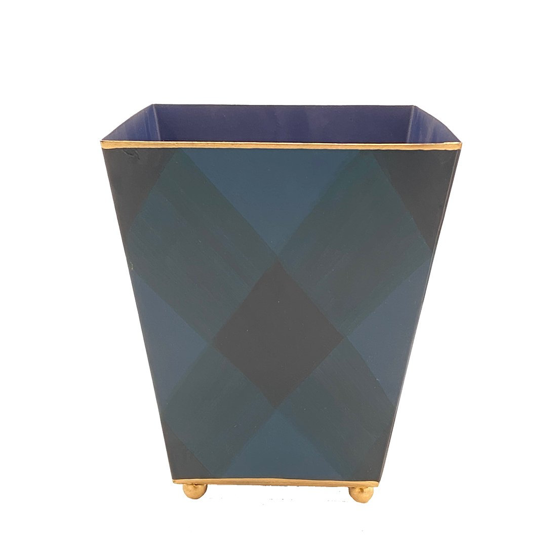 Navy and Gold Plaid Cachepot picture