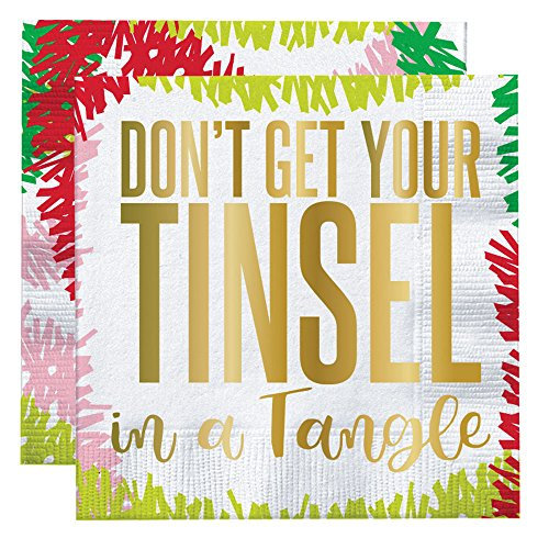 Holiday | Don't Get Your Tinsel in a Tangle Beverage Napkins (20 ct), Cocktail Napkins with Gold Foil