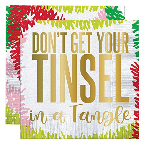 Holiday | Don't Get Your Tinsel in a Tangle Beverage Napkins (20 ct), Cocktail Napkins with Gold Foil picture