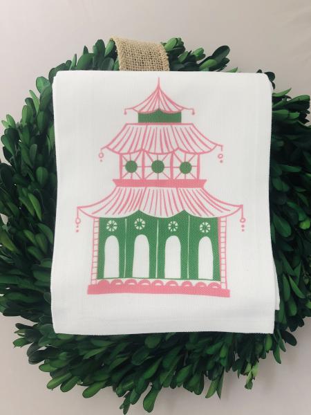 Monogram Pagoda Tea Towel | Chinoiserie | Chinoiserie Chic | Preppy Personalized Gift | Hostess Gift | Monogrammed Gift picture