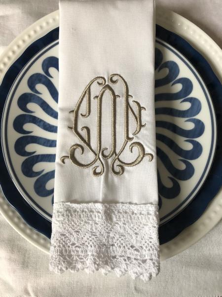 Monogram Lace Trim Dinner Napkin Set of 6 picture