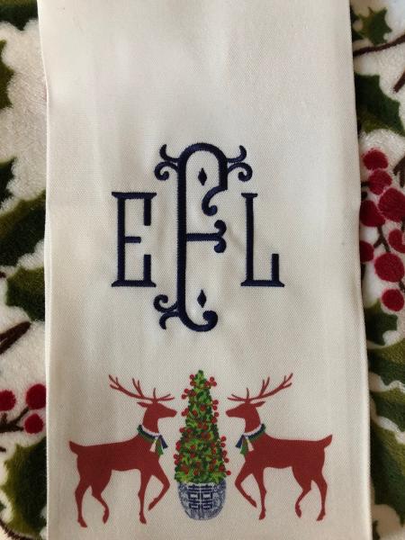 Monogram Reindeer Tea Towel picture