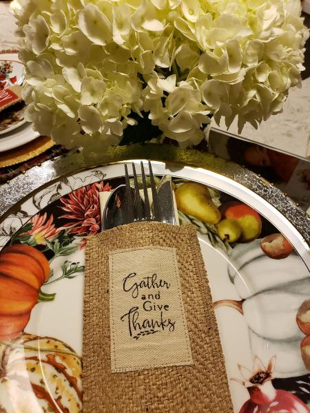 Gather and Give Thanks Silverware Pouch | Flatware Pouch | Silverware Holder | Party Table Setting | Holiday Table Setting S/8 picture