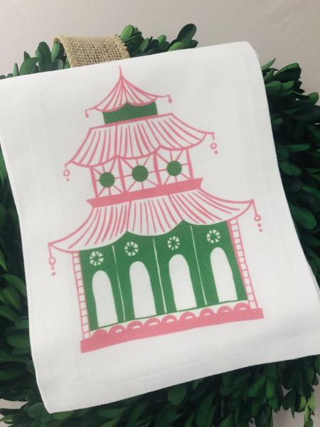 Monogram Pagoda Tea Towel | Chinoiserie | Chinoiserie Chic | Preppy Personalized Gift | Hostess Gift | Monogrammed Gift picture