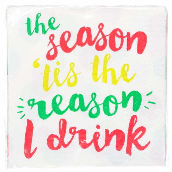 Holiday | The Season tis the Reason I Drink Beverage Napkins (20 ct), Cocktail Napkins