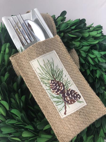 Pinecone Silverware Pouch | Flatware Pouch | Silverware Holder | Party Table Setting | Holiday Table Setting S/8 picture