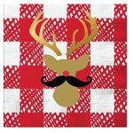 Holiday | Staghead w/Mustache Beverage Napkins (20 ct), Cocktail Napkins with Gold Foil