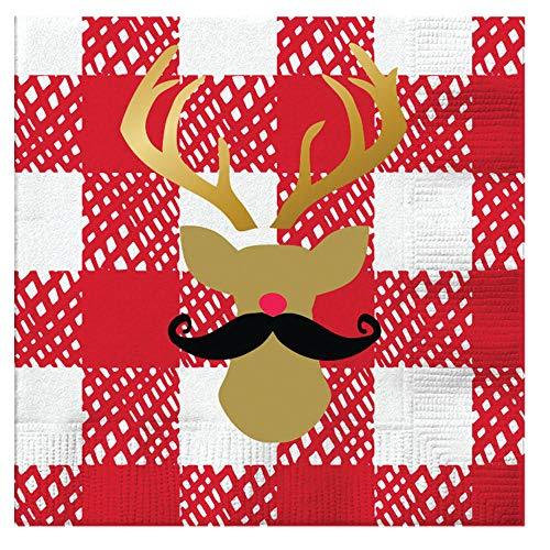 Holiday | Staghead w/Mustache Beverage Napkins (20 ct), Cocktail Napkins with Gold Foil