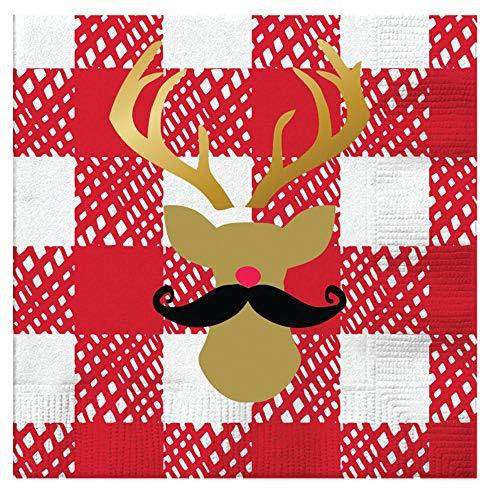 Holiday | Staghead w/Mustache Beverage Napkins (20 ct), Cocktail Napkins with Gold Foil picture