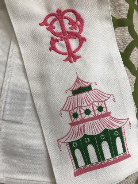 Monogram Pagoda Tea Towel | Chinoiserie | Chinoiserie Chic | Preppy Personalized Gift | Hostess Gift | Monogrammed Gift picture