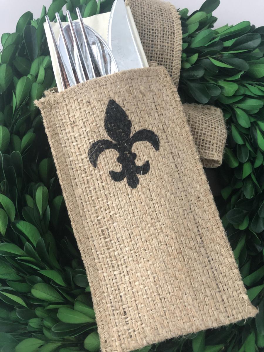 Fleur de Lis Silverware Pouch | Flatware Pouch | Silverware Holder | Party Table Setting | Holiday Table Setting S/8 picture