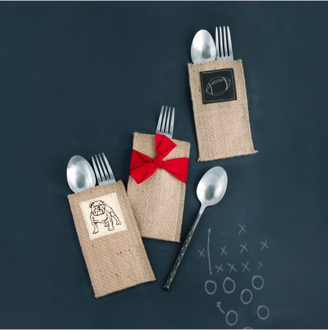 Bulldog Print Silverware Pouch | Flatware Pouch | Silverware Holder | Party Table Setting | Holiday Table Setting S/8 picture