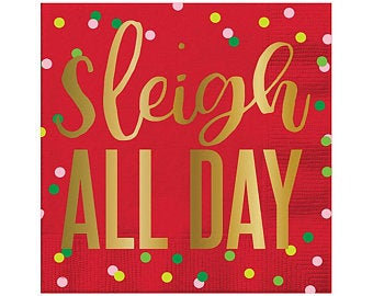 Holiday | Sleigh All Day Beverage Napkins (20 ct), Cocktail Napkins with Gold Foil