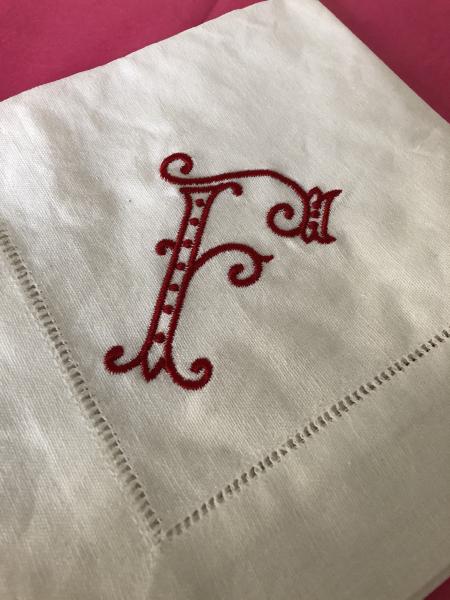 White Linen Napkins with Monogram S/6 picture