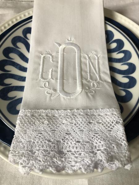 Monogram Lace Trim Dinner Napkin Set of 6 picture