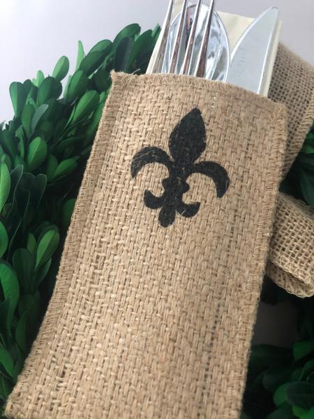 Fleur de Lis Silverware Pouch | Flatware Pouch | Silverware Holder | Party Table Setting | Holiday Table Setting S/8 picture