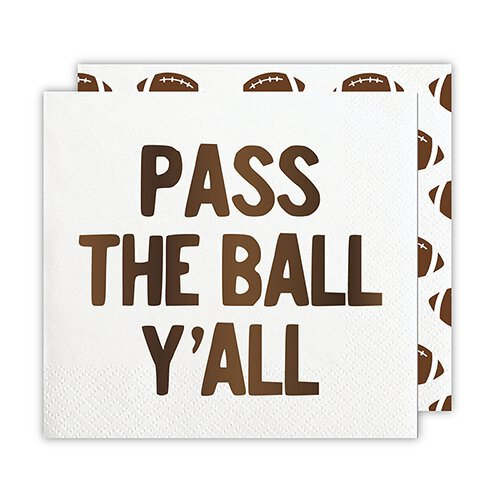 Pass the Ball Y'all Beverage Napkins (20 ct), Cocktail Napkins with Dark Brown Foil