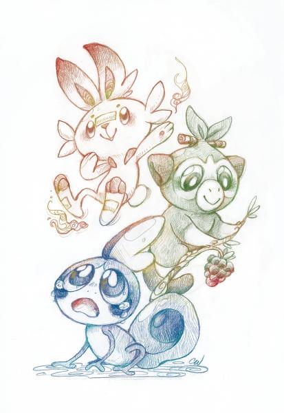 Scorbunny, Sobble & Grookey - Pokemon [Art Print]