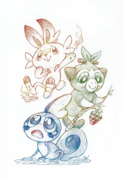 Scorbunny, Sobble & Grookey - Pokemon [Art Print] picture