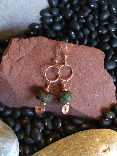 Earrings - Dragon Blood Jasper Earrings on Copper - Jewelry with Meaning - Happiness and Optimism picture