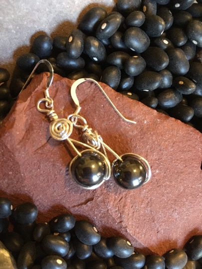 Earrings - Hematite and Sterling Silver Wire Wrapped Earrings - Jewelry with Meaning - Grounding picture