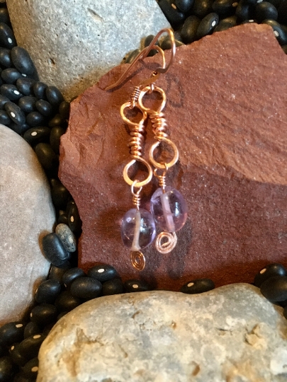Earrings. - Copper Wire Wrapped Earrings - Amethyst Earrings - Jewelry with Meaning - Peace and Calm picture