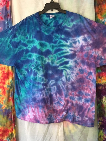 Crinkle Tie Dyed T Shirt - Pink, Light Blue, Dark Blue - 100% Cotton Mens Fruit of the Loom 3XL (54-56) Short Sleeve Shirt. #246 picture