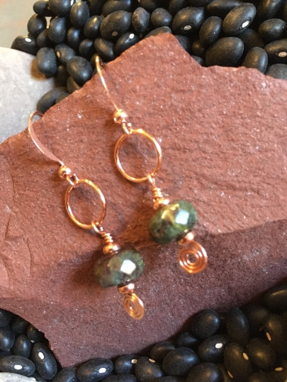 Earrings - Dragon Blood Jasper Earrings on Copper - Jewelry with Meaning - Happiness and Optimism picture