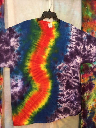 Tie Dye - Tie Dyed T Shirt - Rainbow Road - Mens 2 XL (50-52) 100% Cotton Fruit of the Loom - Short Sleeve. #345