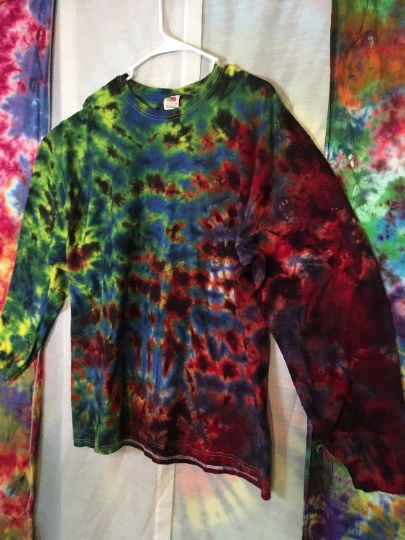 Tie Dye - Tie Dyed T Shirt - Rainbow Crinkle Tie Dye - Mens 2 XL (50-52) 100% Cotton Fruit of the Loom - Long Sleeve. #360 picture