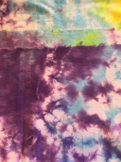 Tie Dyed 100% Cotton Flannel Scarf - Bright Happy Colors - Purple, Yellow and Blue- -64x21". #21 picture